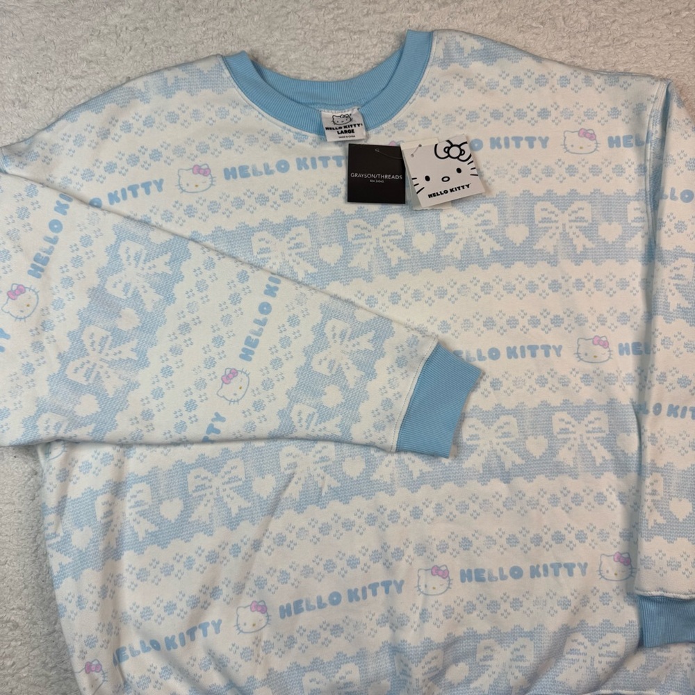 Grayson Threads Hello Kitty Juniors Sweatshirt‎ Holiday Fair Isle Pullover Lg.